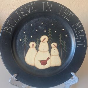 Collins Handpainted Snowmen on Black Plate
